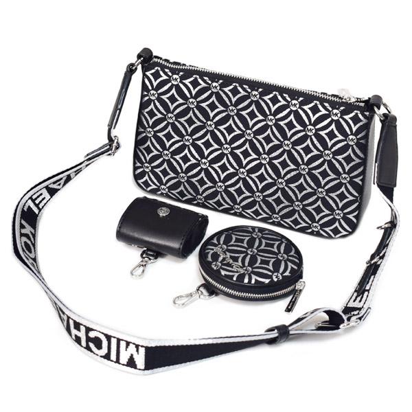 マイケルコース バッグ MICHAEL KORS ジャガード レザー テック アタッチ ジェット セット トラベル マルチポーチ2点付き スモール クロスボディ 斜めがけ ショルダーバッグ ブラック×シルバー 35F4STVC1J MICHAEL KORS（マイケルコース） バッグ ジャガード レザー テック