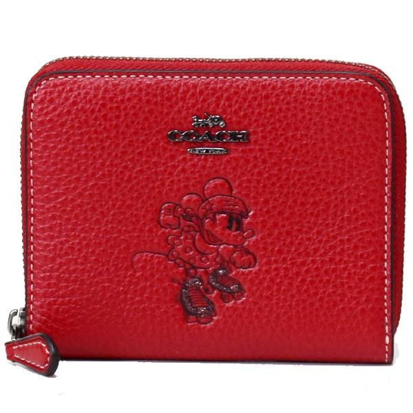 二つ折り Coach ブランド専門店 ディズニー アラウンド 財布 レッド コーチ アラウンド 財布 ジップ Coach ぺブルレザー 専用box付 ミニーマウス アウトレット365 コラボ モチーフ スモール