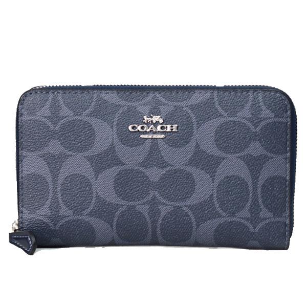 COACH（コーチ） 財布 コーティングキャンバス レザー シグネチャー ミディアム ジップ アラウンド ウォレット デニム×ミッドナイト ...