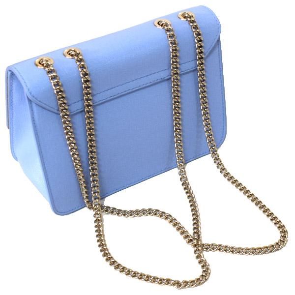 FURLA フルラ  ライトブルーサフィアーノ レザー メトロポリス 斜めがけクロスボディ ゴールドチェーンショルダーバッグ FURLA（フルラ） バッグ コーティングレザー メトロポリス チェーン