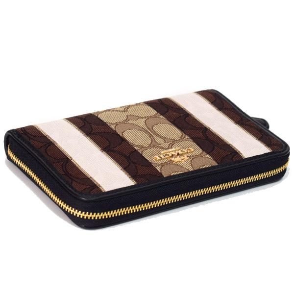 COACHストライプジャガードミディアムジップアラウンド