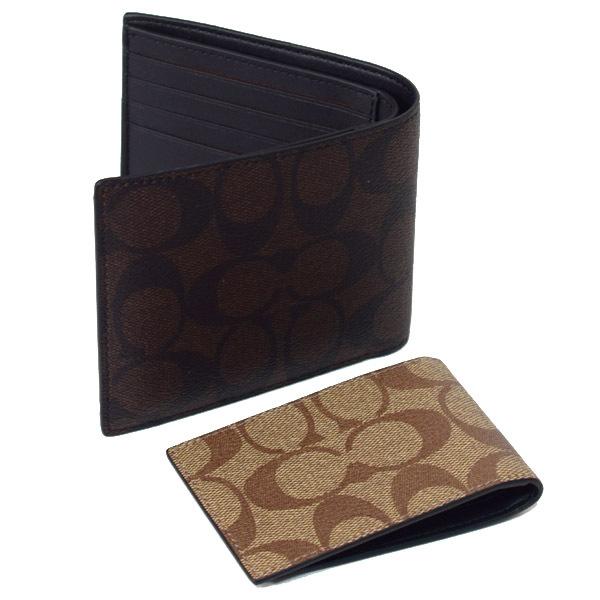 COACH コーチ 財布 メンズ コーティング キャンバス レザー 