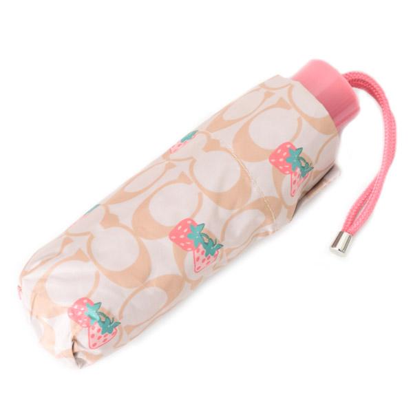 36.COACHいちご柄 折りたたみ傘 コンパクト COACH（コーチ） 傘 シグネチャー 苺 ストロベリー いちご ロゴ ミニ