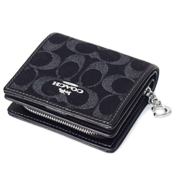 COACH（コーチ） 財布 デニム レザー シグネチャー ロゴ コンパクト