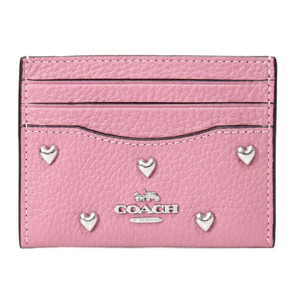 コーチ カードケース COACH レザー スタッズ ハート リベット ロゴ スリム ID パスケース カードケース 定期入れ 名刺入れ ピオニー CDG89 | COACH