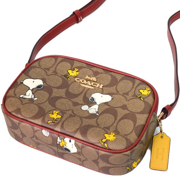 コーチ バッグ スヌーピー COACH コーティングキャンバス レザー シグネチャー ピーナッツ コラボ ショルダー カーキ×レッドウッドマルチA CF248の画像