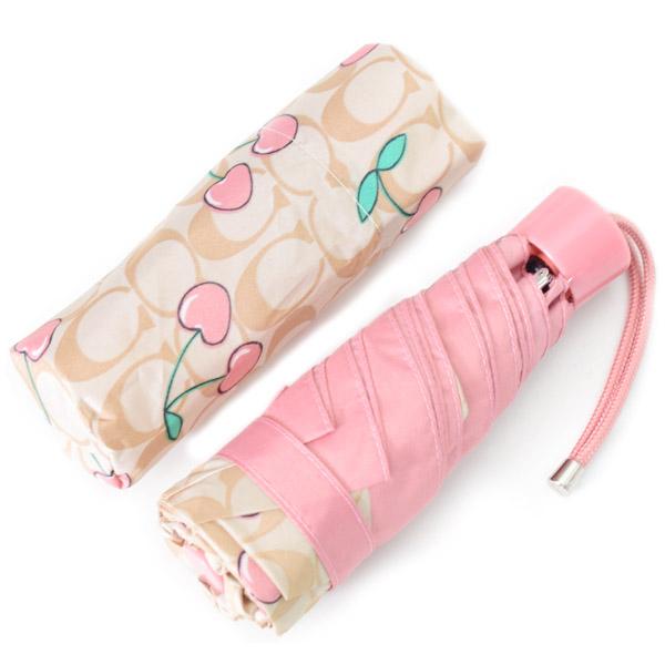 コーチ COACH 折りたたみ傘 シグネチャー チェリー柄 COACH（コーチ） 傘 シグネチャー チェリー さくらんぼ ロゴ ミニ