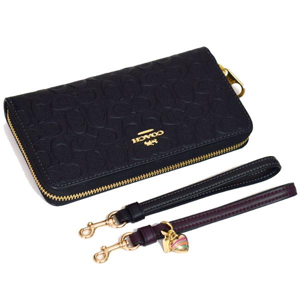 COACH（コーチ） 長財布 レザー シグネチャー 型押し ハート チャーム