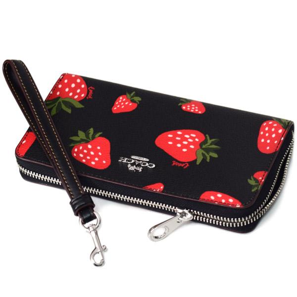 COACH（コーチ） 長財布 レザー ストロベリー 苺 プリント ロゴ リスト