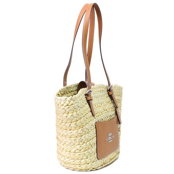 COACH（コーチ） バッグ ストロー スムースレザー かごバッグ ロゴ