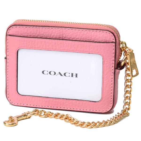 COACH（コーチ） カードケース ぺブルレザー チェーン ロゴ ジップ