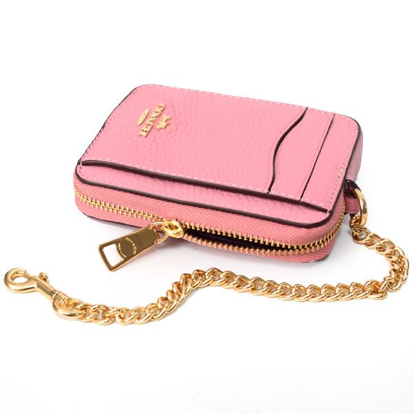 COACH（コーチ） カードケース ぺブルレザー チェーン ロゴ ジップ