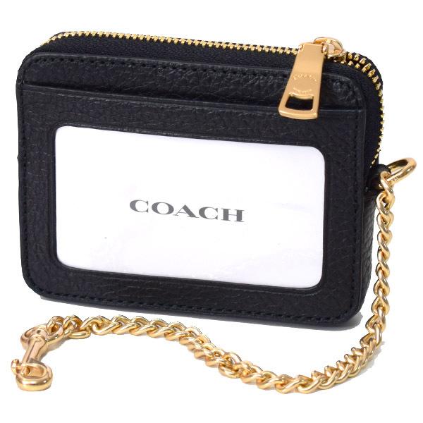 COACH（コーチ） カードケース ぺブルレザー チェーン ロゴ ジップ
