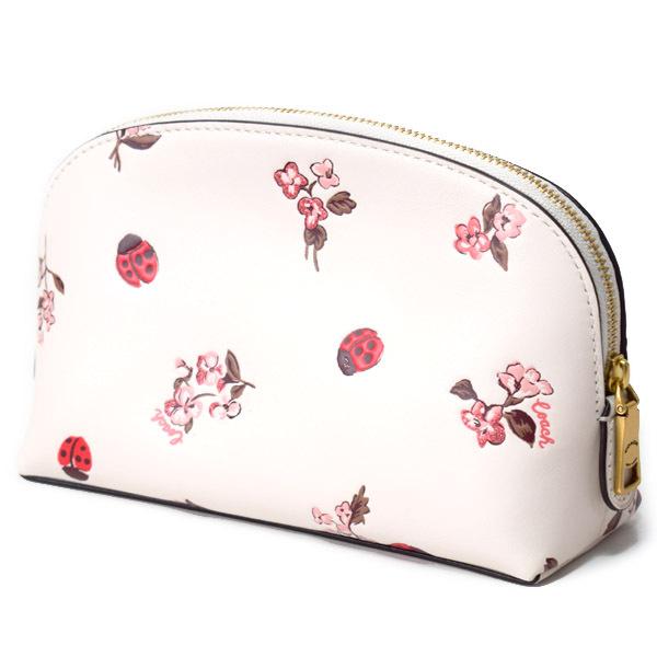 COACH（コーチ） コスメポーチ カーフレザー てんとう虫 花柄