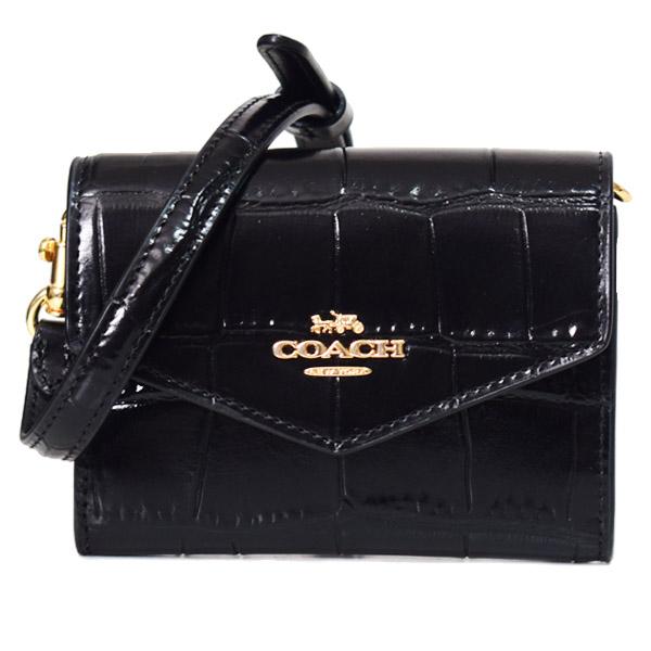 コーチ 財布 COACH クロコダイル エンボスドレザー ミニ ウォレット 2WAY ショルダー カードケース 定期入れ 名刺入れ ポーチ コインケース 財布 ブラック CU175 | COACH
