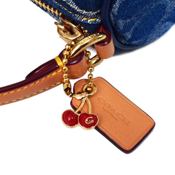 COACH（コーチ） バッグ デニム レザー シグネチャー 筒型 チェリー
