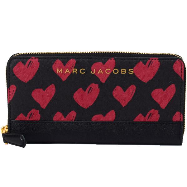 マークジェイコブス 長財布 MARC JACOBS サフィアーノレザー ハート柄 ロゴ アコーディオン ファスナー 長財布 レッドマルチ×