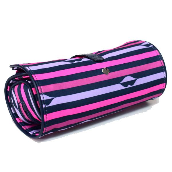 ケイトスペード ポーチ katespade ナイロン レザー ジェー リップ プリント ボーダー ストライプ ジュエリー ロール ポーチ ケース ピンクマルチ WLRU5933_1