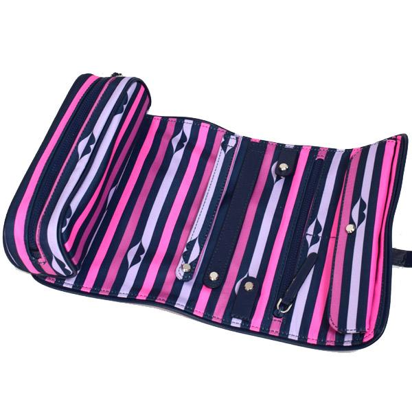 ケイトスペード ポーチ katespade ナイロン レザー ジェー リップ プリント ボーダー ストライプ ジュエリー ロール ポーチ ケース ピンクマルチ WLRU5933_2