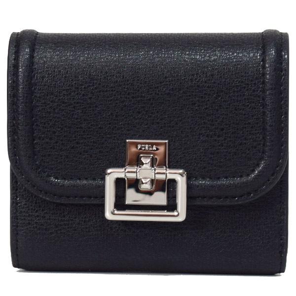 美品 FURLA フルラ ダフネ ブラックレザー 三つ折り財布 FURLA（フルラ） 財布 レザー ヴィラ S ロゴ コンパクト ウォレット