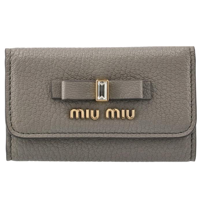 ミュウミュウ MIU MIU キーケース 6連 マドラスリボン グレー系 5PG222 2D7A 424｜outleta｜02