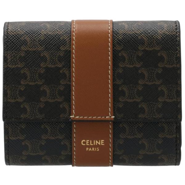 [お値段見直しました]【訳あり】セリーヌ CELINE 財布 三つ折り Triomphe スモール トリフォールド ウォレット タン ブラウン