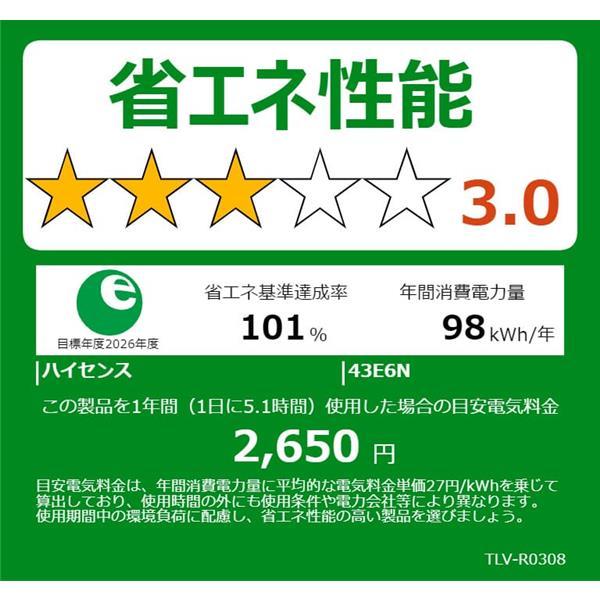 【アウトレット商品】ハイセンステレビ 43V型 43E6Nの画像