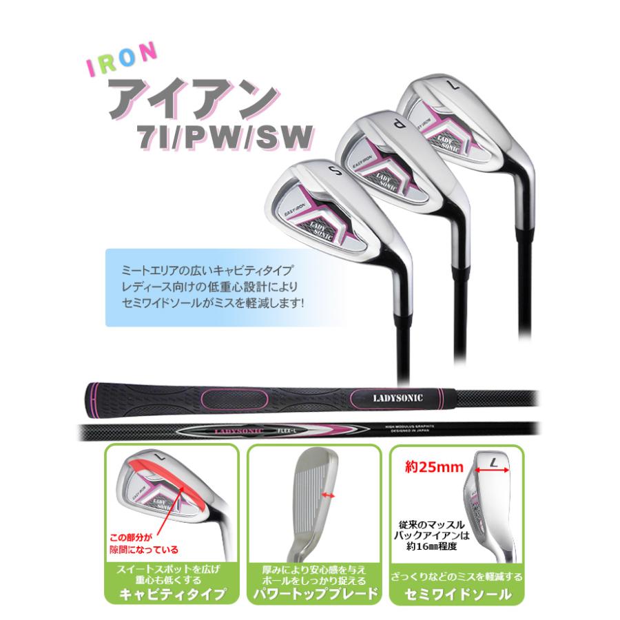 送料無料 レディースゴルフクラブセット ハーフセット 6本 (1W UT 7I PW SW PT) キャディバッグ付き 初心者