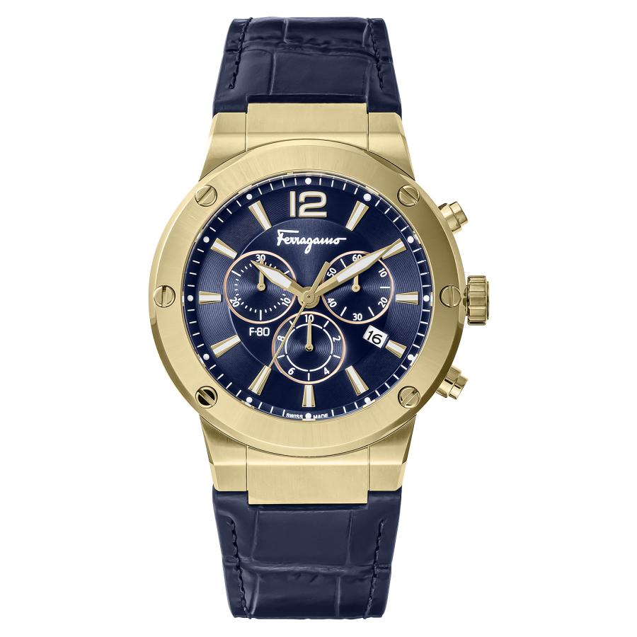 Ferragamo フェラガモ 腕時計 時計 クロノグラフ 44mm メンズ アウトレット ネイビー ブルー ゴールド クォーツ サファイアガラス 送料無料 SFEX00723 F-80の画像