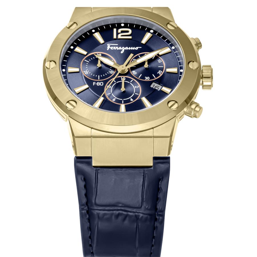 Ferragamo フェラガモ 腕時計 時計 クロノグラフ 44mm メンズ アウトレット ネイビー ブルー ゴールド クォーツ サファイアガラス 送料無料 SFEX00723 F-80の画像