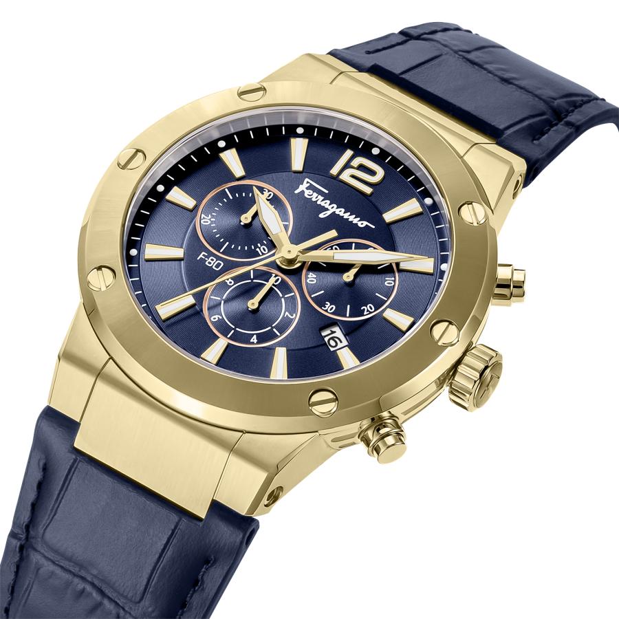 Ferragamo フェラガモ 腕時計 時計 クロノグラフ 44mm メンズ アウトレット ネイビー ブルー ゴールド クォーツ サファイアガラス 送料無料 SFEX00723 F-80の画像
