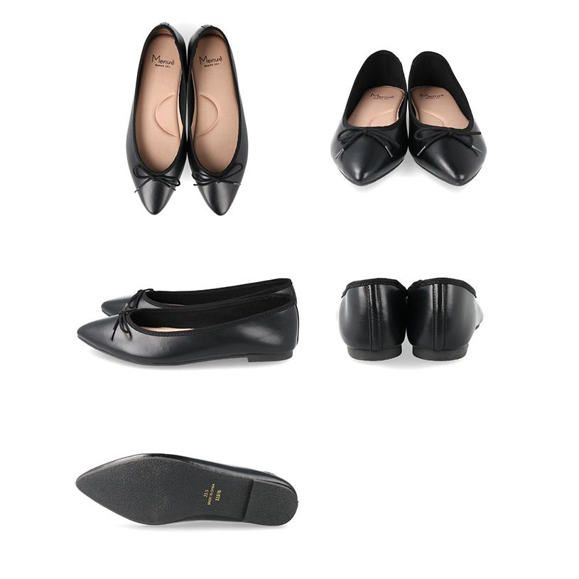 menue（メヌエ） バレエシューズ 黒 レディース リボン フラット