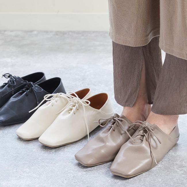 レースアップシューズ レディース カジュアルシューズ フラットシューズ スクエアトゥ 履きやすい ぺたんこ 黒 送料無料 Welleg From アウトレットシューズ 通販 Paypayモール