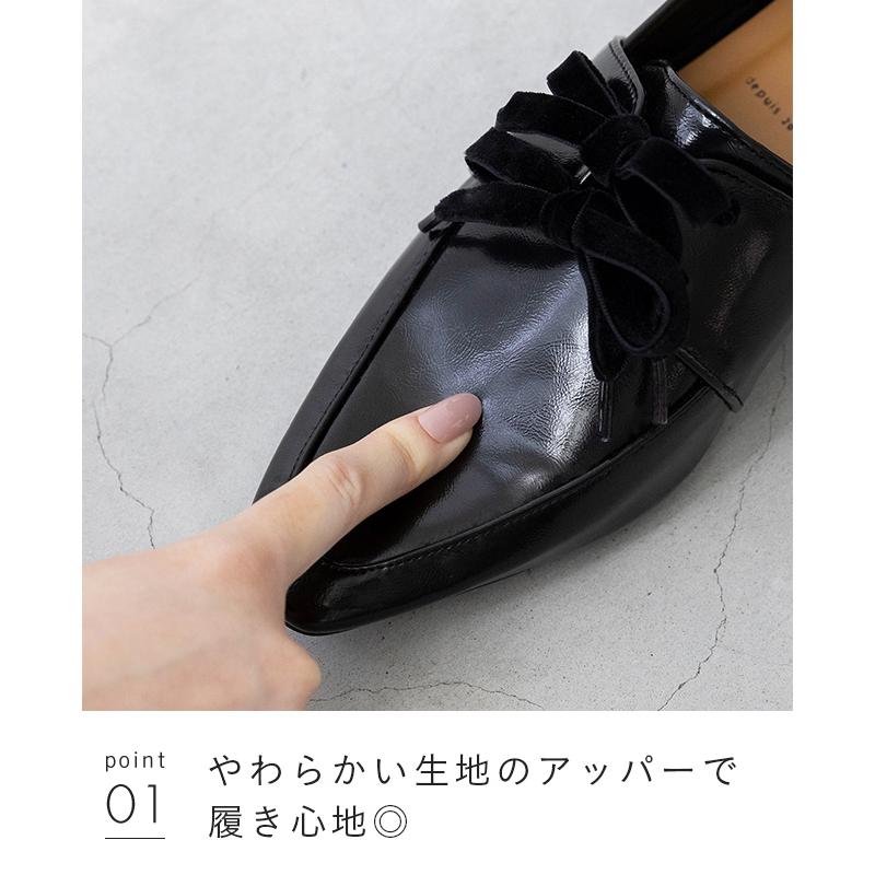 ローファー 痛くない フラットシューズ レディース チャンキーヒール ローヒール 歩きやすい ベロアリボン 送料無料 | menue | 15