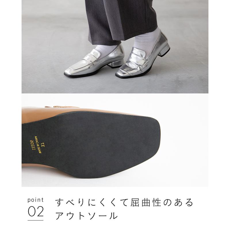ローファー レディース 3cmヒール ミドルヒール 痛くない 歩きやすい スクエアトゥ コインローファー 甲深 送料無料 | menue | 19