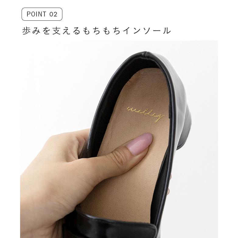 ローファー レディース チャンキーヒール 痛くない スクエアトゥ ビット ゴールドバー ローファーパンプス 送料無料 | welleg | 07