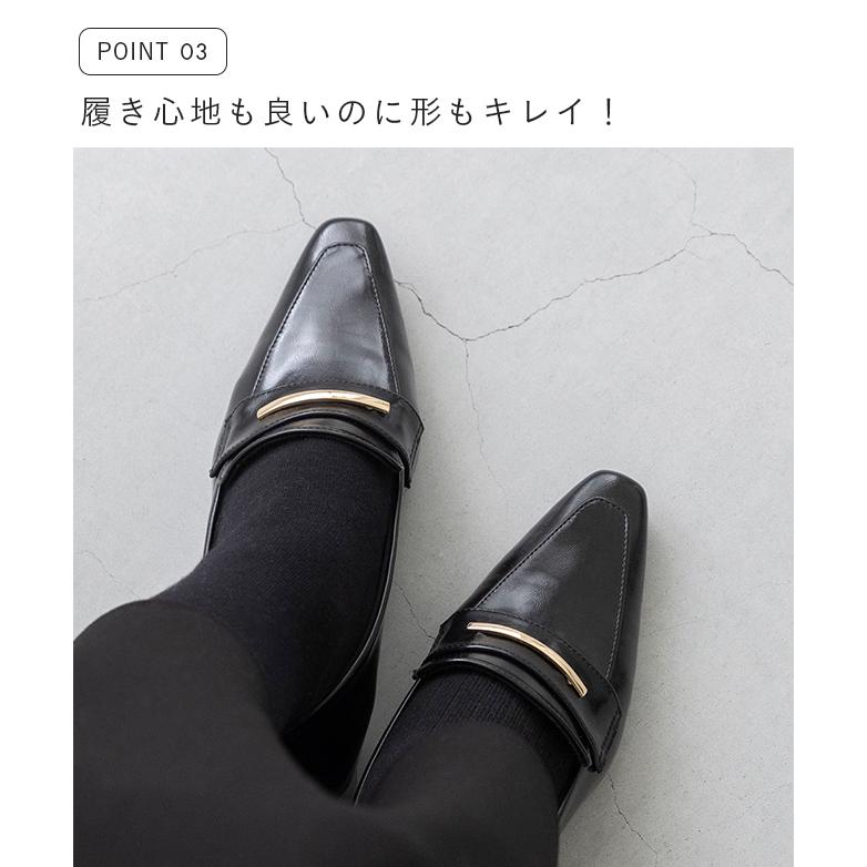 ローファー レディース チャンキーヒール 痛くない スクエアトゥ ビット ゴールドバー ローファーパンプス 送料無料 | welleg | 08