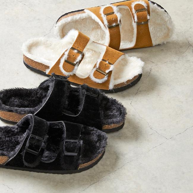 menue コンフォートサンダル ファー ユニセックス ベルト フラット  