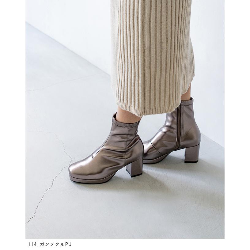 ショートブーツ レディース 大きいサイズ チャンキーヒール 太ヒール プラットフォーム ストレッチ 歩きやすい 送料無料 | flune | 10