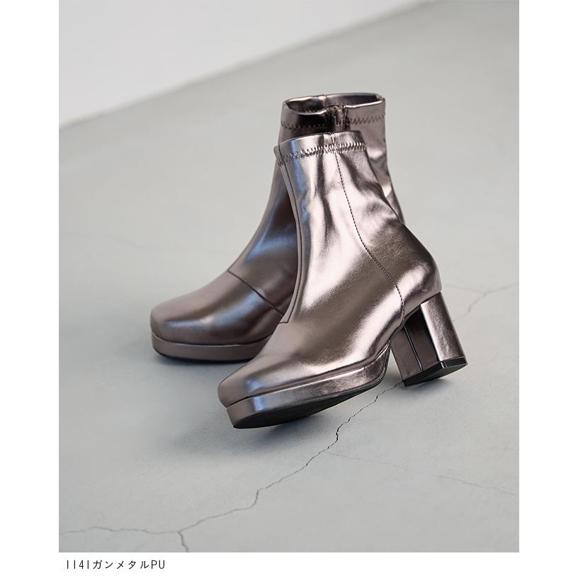 ショートブーツ レディース 大きいサイズ チャンキーヒール 太ヒール プラットフォーム ストレッチ 歩きやすい 送料無料 | flune | 11