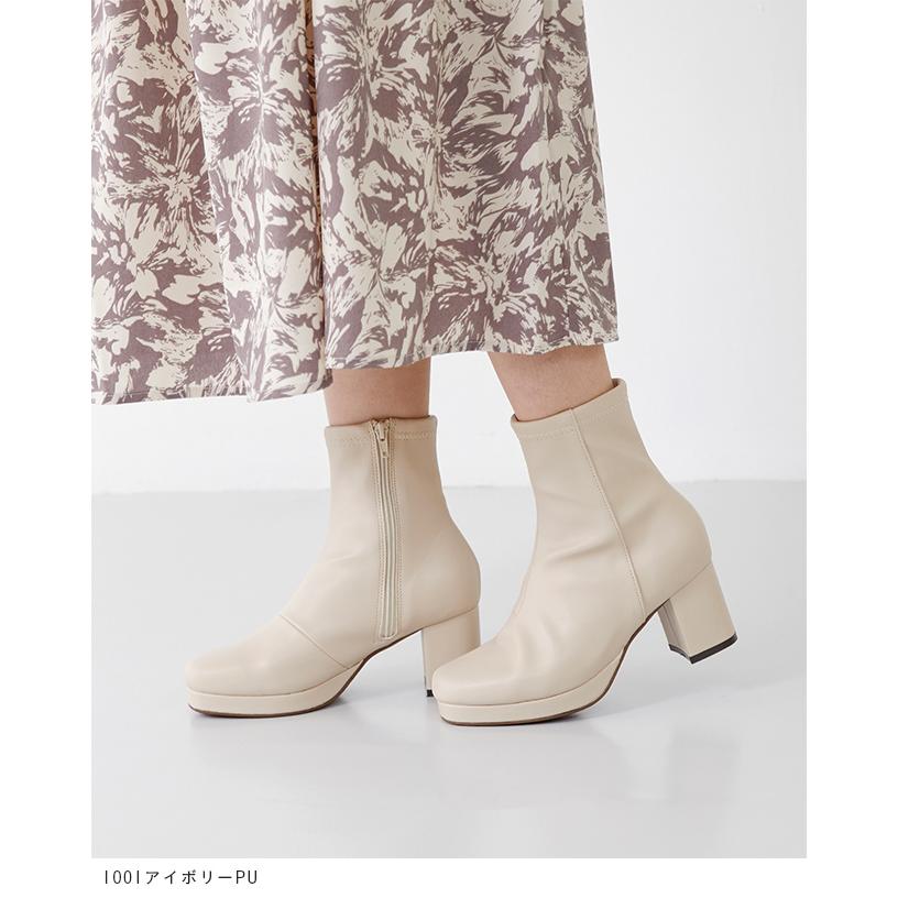 ショートブーツ レディース 大きいサイズ チャンキーヒール 太ヒール プラットフォーム ストレッチ 歩きやすい 送料無料 | flune | 12