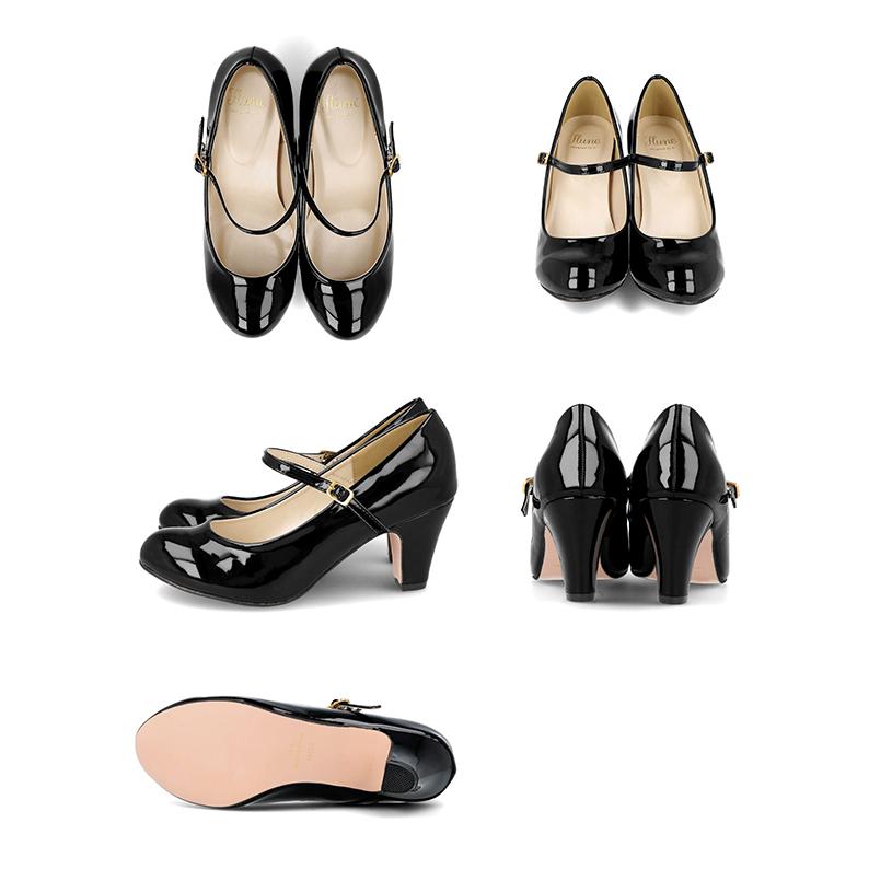 走れるパンプス ストラップ 痛くない 歩きやすい ラウンドトゥ ストラップ 大きいサイズ 結婚式 卒業式 入学式 パーティ 黒 一部12月10日頃発送予定 | flune | 25