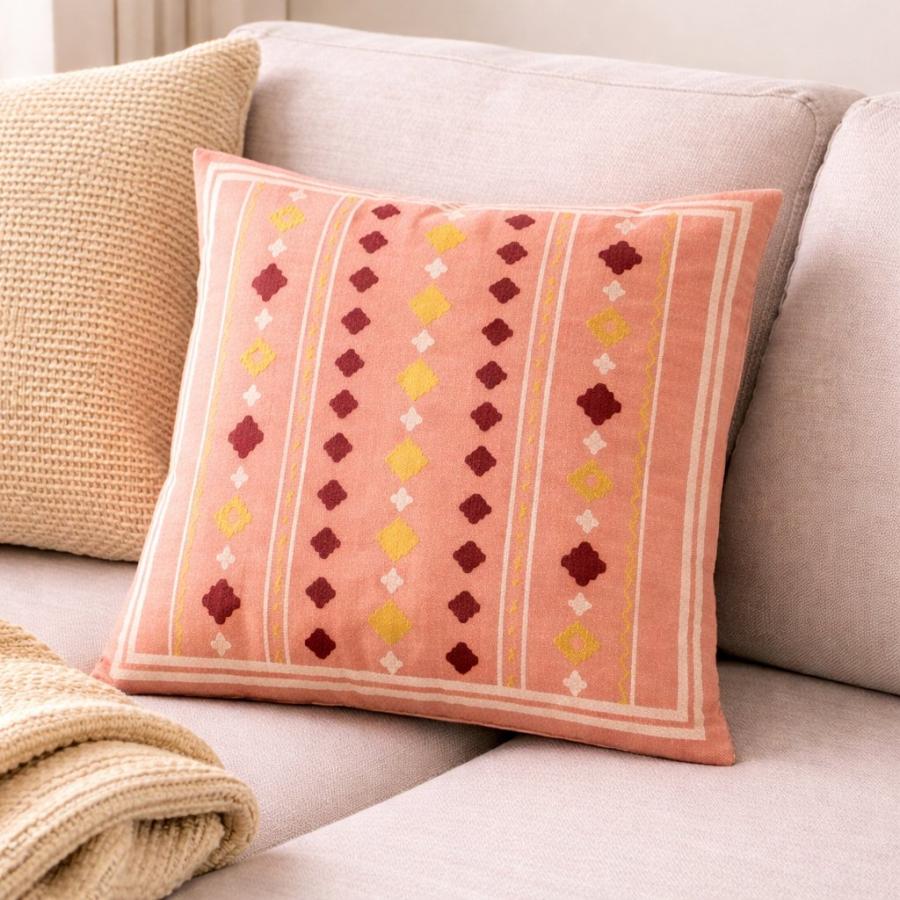 クッションカバー チェーン刺繍 45x45 ピンク系 送料250円