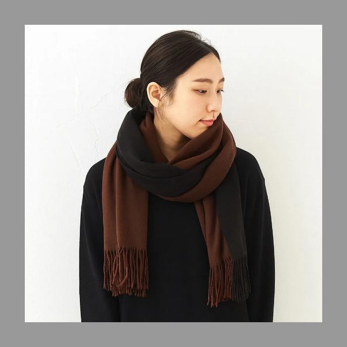 大判ストール ミンク加工 リバーシブル 幅60x170cm ブラック&チョコ 