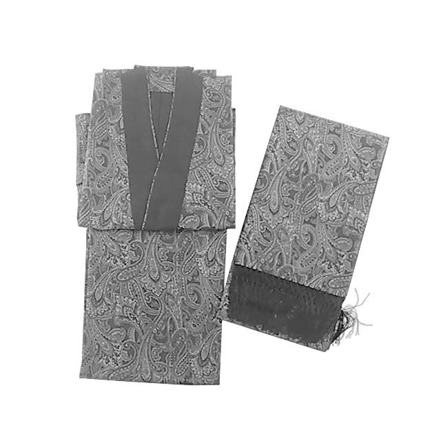 リバーシブル 二部式 きもの 着物 Kimono ショール付き ブラック系 