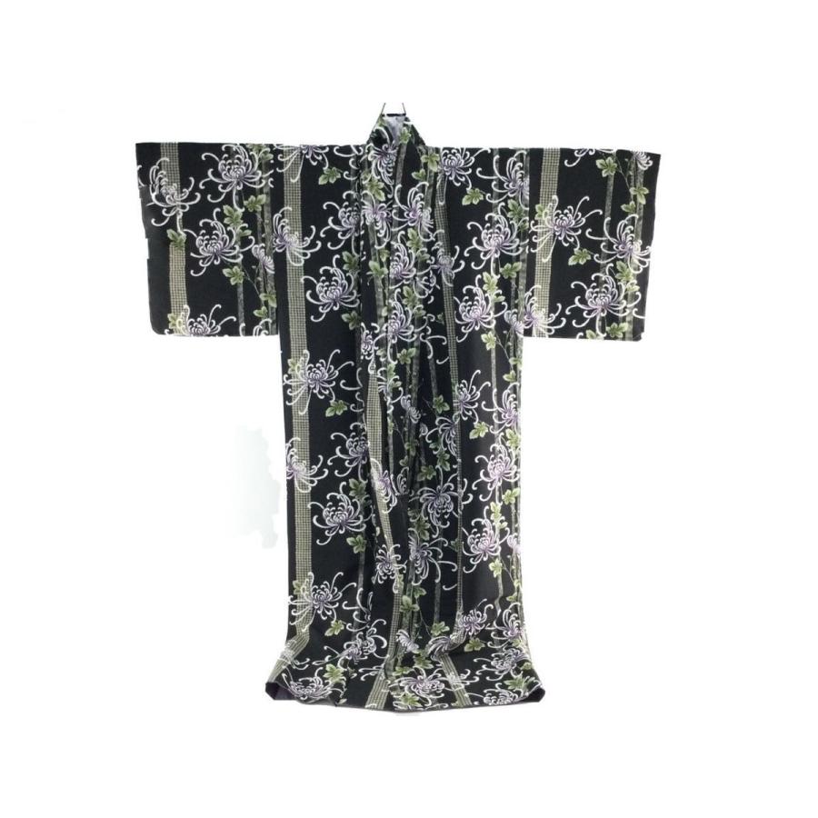 きもの 着物 Kimono 単衣  洗える 仕立て上がり 花柄 ブラック系｜outletton