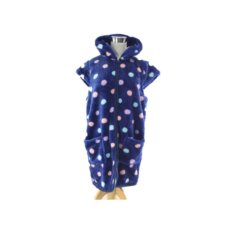 プレミアムマイヤールームロングベスト ルームウェア 毛布のような触り心地 大きいサイズ 4L〜6L ドット柄 ネイビー 冬 R6797