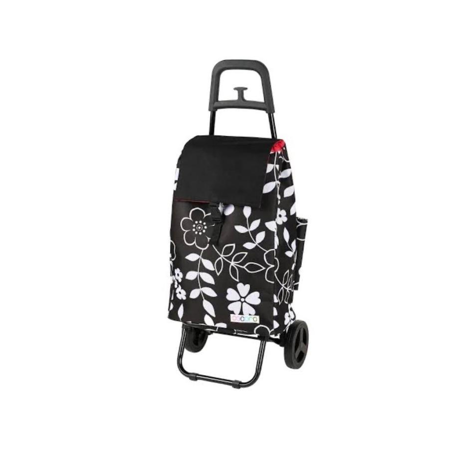 BAGING ブラックフラワー キャリーカート 花柄キャリーバッグ フラワーカートセット 傘ホルダー 保冷温機能付き