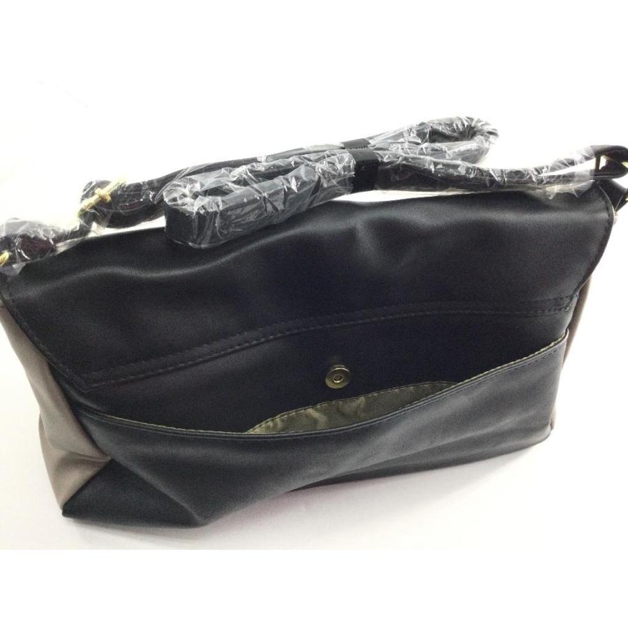 フラップショルダーバッグ フェイクレザー 切り替え ブラック/グレー