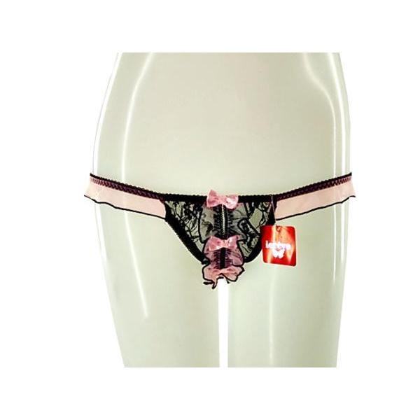 セクシーショーツ 股割れショーツ レースショーツリボン M ピンク系